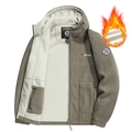 Men's olive green fleece jacket with warm white fleece lining and full zip closure - XS / Khaki