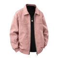 Men's vintage dusty pink faux suede bomber jacket with retro lapel and zipper - M / Pink