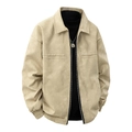 Men's vintage beige zip-up jacket with lapel collar and ribbed cuffs in casual style - M / Khaki