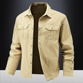 Men's khaki long sleeve outdoor work shirt with ripstop fabric and dual chest pockets - M / Khaki