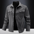 Men's dark grey stretch work shirt with long sleeves and dual chest pockets - M / Dark Gray