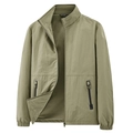 Olive green lightweight men's casual windbreaker jacket with stand collar and zipper pockets - M / Khaki