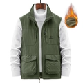 Army green outdoor functional fleece vest with multiple pockets and standing collar design - M / Army Green