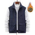 Men's outdoor thermal fleece vest in navy blue with stand collar and multiple pockets - M / Dark Blue