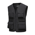 Men's outdoor multi-pocket fishing vest in black with breathable mesh lining and V-neck - S / Black