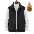 Men's black outdoor fleece vest with high collar and four functional zipper pockets - M / Black