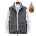 Men's dark grey thermal fleece-lined vest with multiple utility pockets and zip front - M / Gray