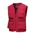 Red multi-pocket functional utility vest with durable fabric for outdoor fishing and work - S / Red