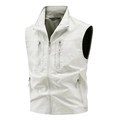Chaleco utilitario ligero gris claro para hombre con múltiples bolsillos y cuello levantado - M / Blanco Roto