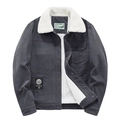 Men's vintage corduroy work jacket in dark grey with warm white fleece lining and collar - M / Gray