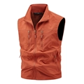 Chaleco utilitario para hombre rojo ladrillo con cuello alto y cinco bolsillos con cremallera - M / Rojo Ladrillo