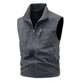 Chaleco utilitario gris oscuro con cuello alto y múltiples bolsillos en tela ligera - M / gris oscuro