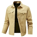 Herren-Schnelltrocknendes Langarmhemd in Khaki mit geknöpften Brusttaschen - M / Khaki