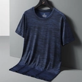 T-shirt sportiva da uomo blu melange a maniche corte in tessuto di seta di ghiaccio - M / Blu scuro