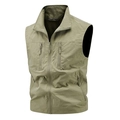 Men's olive green outdoor tactical vest with multi-pockets and breathable mesh lining - M / Khaki