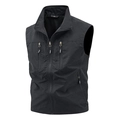Men's outdoor utility vest in matte black with multi-pocket design and stand collar - M / Black