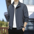 Men's dark gray outdoor casual jacket with stand-up collar and front logo details - M / Dark Gray