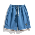 Pantaloncini casual uomo blu nebbia con coulisse e design con orlo finto due pezzi - L / Blu