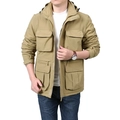 Khakifarbene Herren-Taktikjacke mit Kapuze und praktischen Taschen im Outdoor-Stil - M / Khaki