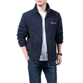 Men's navy blue polar fleece jacket with thick sherpa lining and standing collar - M / Sky Blue
