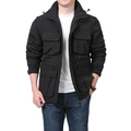 Herren Outdoor-Cargojacke in Schwarz mit vielen Taschen und abnehmbarer Kapuze, windfest - M / Schwarz