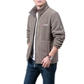 Men's khaki fleece jacket with outdoor embroidery and cozy stand-up collar design - M / Khaki