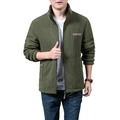 Men's outdoor polar fleece jacket in army green with standing collar and chest embroidery - M / Army Green