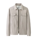 Men's casual lapel jacket in light oatmeal grey featuring wool-like thick texture and metal buttons - M / Light Khaki