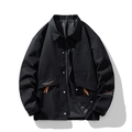 Men's black lapel workwear jacket with BELIEVE slogan and orange contrast trim - M / Black