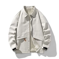 Men's light beige casual business jacket with multi-pockets and button closure - M / Khaki