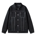 Men's black workwear jacket with white contrast stitching and lapel collar details - M / Black