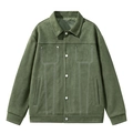 Army green suede work jacket with lapel collar and contrast white stitching details - M / Army Green