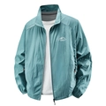 Men's breathable ice silk sun protection jacket in teal with outdoor mountain print - M / Light Blue