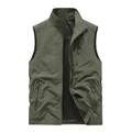 Chaleco de exterior para hombre verde militar con bolsillos de cremallera y forro de malla - M / Verde Militar