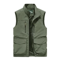 Army green men's outdoor fishing vest with multi-pockets and breathable mesh lining - Army Green