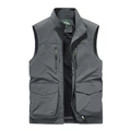 Dark grey outdoor vest with multiple pockets and breathable mesh lining for fishing and photography - Gray