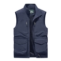 Men's outdoor utility fishing vest in navy blue with multi-pockets and mesh lining - Dark Blue