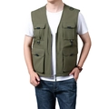 Army green multi-pocket outdoor fishing vest with tactical utility design for men - M / Army Green
