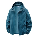 Dunkelblaue ultradünne Kapuzen-Sonnenschutzjacke für Herren mit Reißverschlusstaschen - M / Denim-Blau