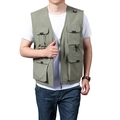 Army green multi-pocket outdoor fishing vest with functional tactical design for men - M / Khaki