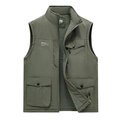 Gilet outdoor da uomo verde militare con multitasche e calda fodera in pile grigio - M / Verde Militare