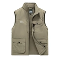 Gilet outdoor da uomo verde kaki foderato in pile con multitasche e design Freedom - M / Cachi