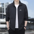 Men's black UV protection sun shirt in breathable ice silk with outdoor chest print - M / Black