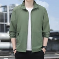 Veste de protection solaire en soie glacée vert foncé pour hommes avec col montant et zip - M / Vert Armée