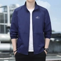 Men's navy blue sun protection jacket in thin ice silk fabric with standing collar - M / Dark Blue