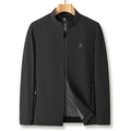 Men's casual black stand collar jacket with silver logo detail and zip pockets - M / Black