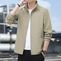 Men's khaki stand collar casual jacket with zipper closure and elastic cuffs for spring - M / Khaki