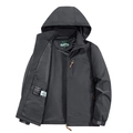 Dark grey men's hooded outdoor jacket with mesh lining and adjustable velcro cuffs - M / Dark Gray