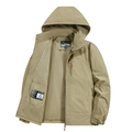 Men's outdoor windbreaker hooded jacket in sand khaki color with breathable mesh lining - M / Khaki
