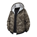 Herren Kapuzenjacke in dunklem Camouflage mit Federprint und schwarzen Rippbündchen - S / Kaffeebraun